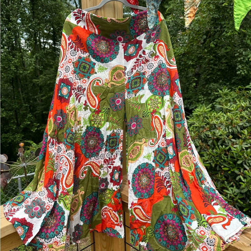 Tropical Bliss - Colorful Paisley Print Palazzo Pants - Size XL